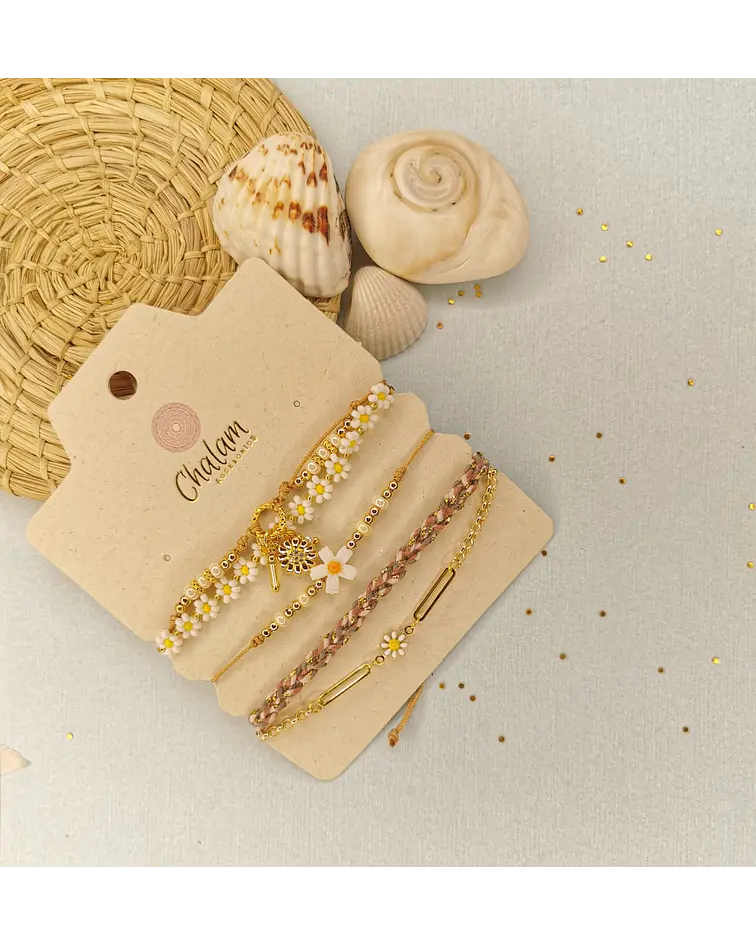 Juego de Pulseras Maragaritas Café
