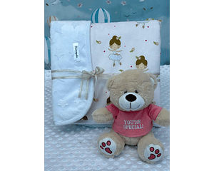 Kit cobija estampada con osito 