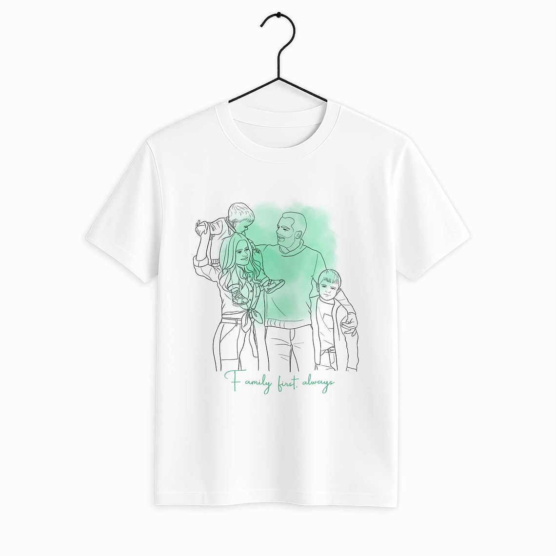Custom Photo to Line Art Family Picture Unisex Crewneck T-shirt S-5XL Hand-Drawn Style Gift for Father, Mother's Day 2