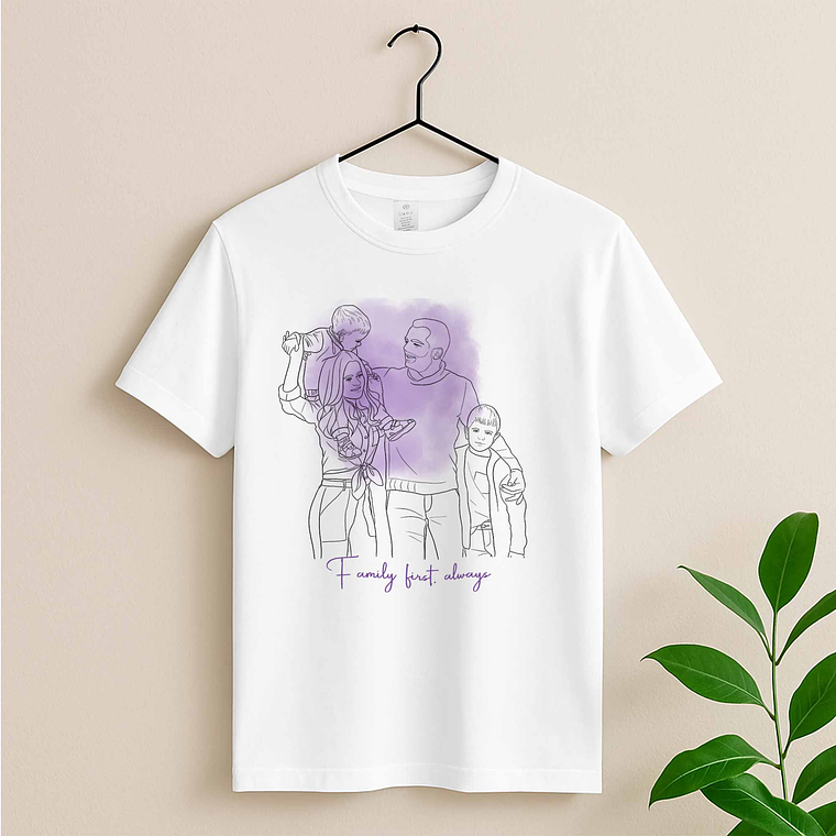 Custom Photo to Line Art Family Picture Unisex Crewneck T-shirt S-5XL Hand-Drawn Style Gift for Father, Mother's Day 3