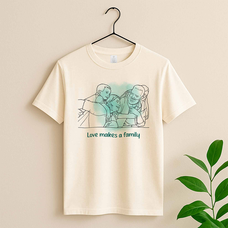 Custom Photo to Line Art Family Picture Unisex Crewneck T-shirt S-5XL Hand-Drawn Style Gift for Father, Mother's Day 4