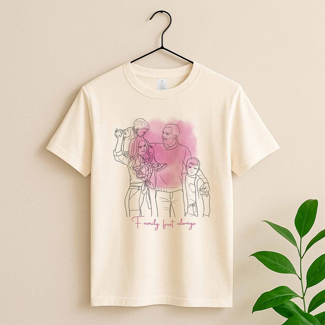 Custom Photo to Line Art Family Picture Unisex Crewneck T-shirt S-5XL Hand-Drawn Style Gift for Father, Mother's Day 6