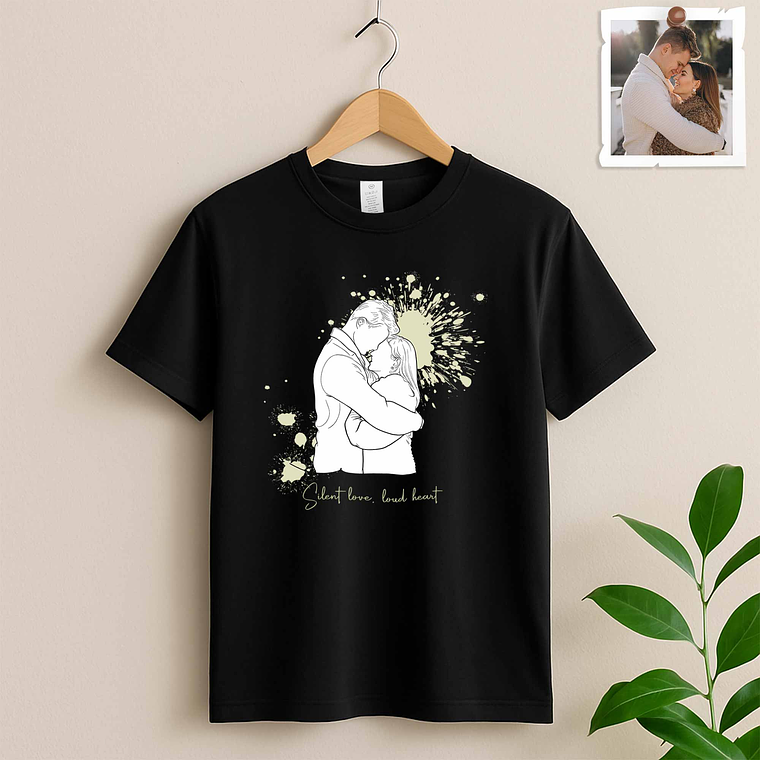 Personalized Photo to Painting Couple Portrait Unisex Crewneck T-shirt S-5XL Line Drawing Style Meaningful Anniversary or Date Gift 2