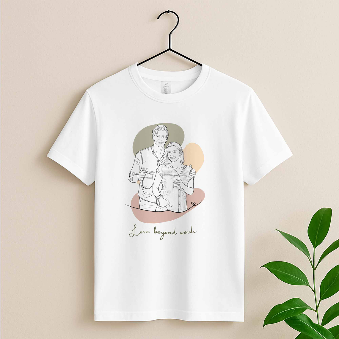Customized Photo to Line Art Couple Portrait Unisex Crewneck T-shirt S-5XL Hand-Drawn Style Lovely Anniversary Gift 3