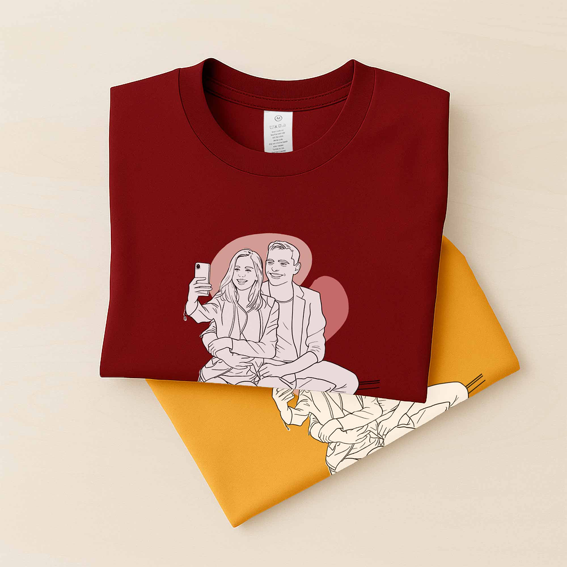 Customized Photo to Line Art Couple Portrait Unisex Crewneck T-shirt S-5XL Hand-Drawn Style Lovely Anniversary Gift 5