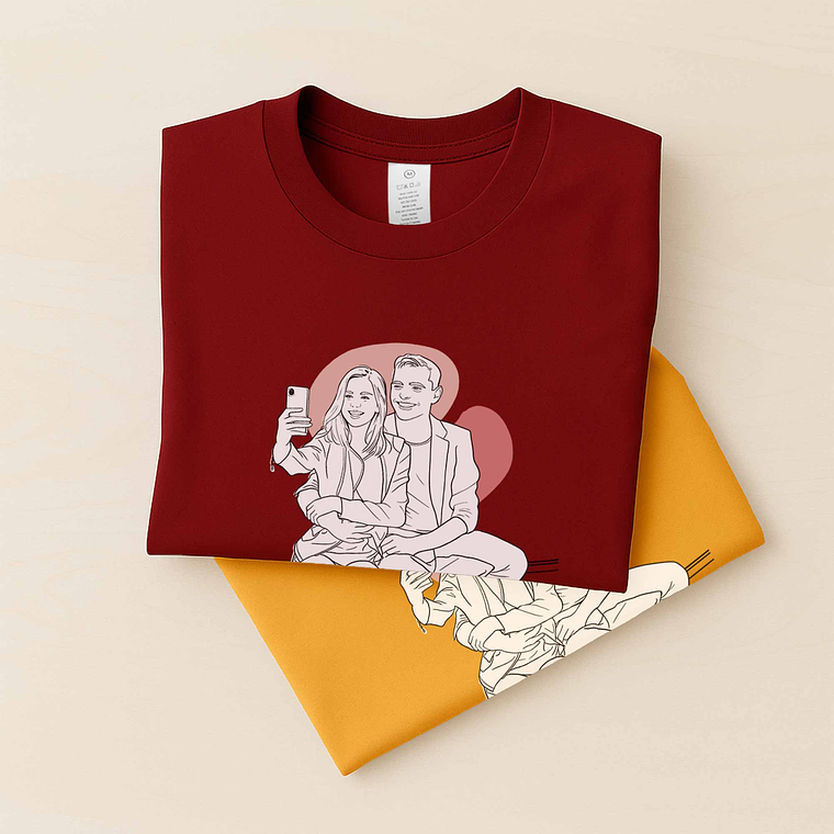 Customized Photo to Line Art Couple Portrait Unisex Crewneck T-shirt S-5XL Hand-Drawn Style Lovely Anniversary Gift 5