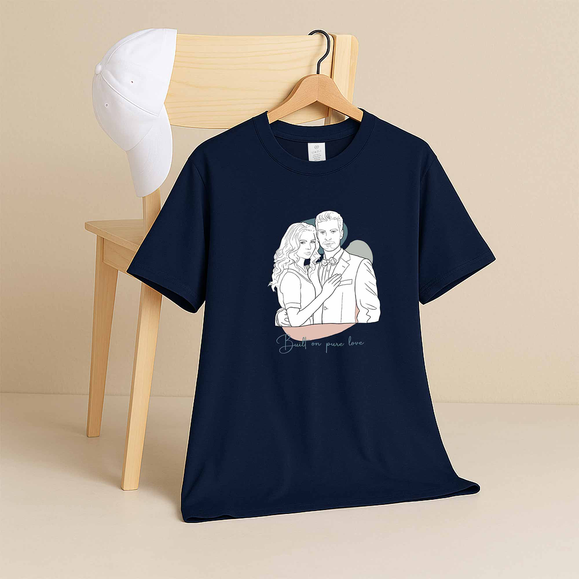 Customized Photo to Line Art Couple Portrait Unisex Crewneck T-shirt S-5XL Hand-Drawn Style Lovely Anniversary Gift 6