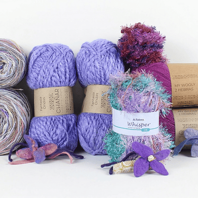 Kit de Tejido Cajita Flor de Hibiscus - Mix Mora y Turquesa (600g)