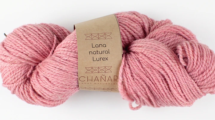 Lana Natural con Lúrex Oro: Frambuesa (Corriedale) 1