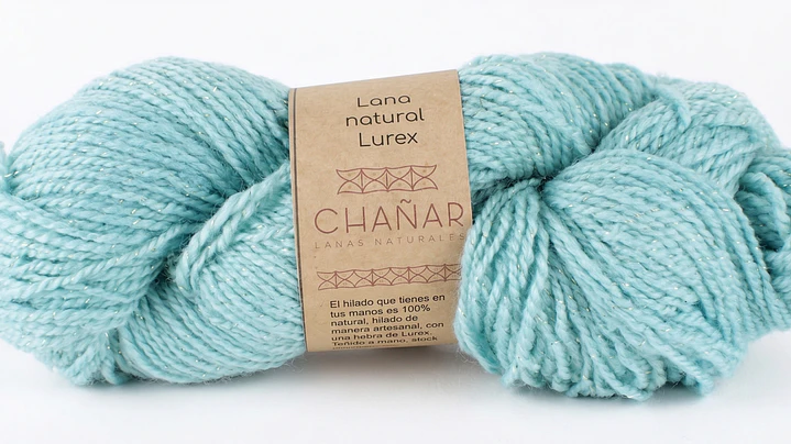 Lana Natural con Lúrex Oro: Celeste Cielo (Corriedale) 1