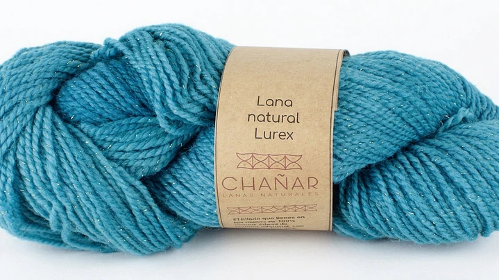 Lana Natural con Lúrex Oro: Turquesa (Corriedale) 1