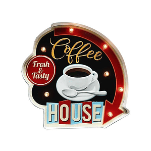 COFFEE HOUSE de metal com pilhas 30cmx32cm