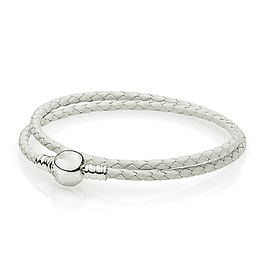 Pulsera Cuero doble Blanco Crudo