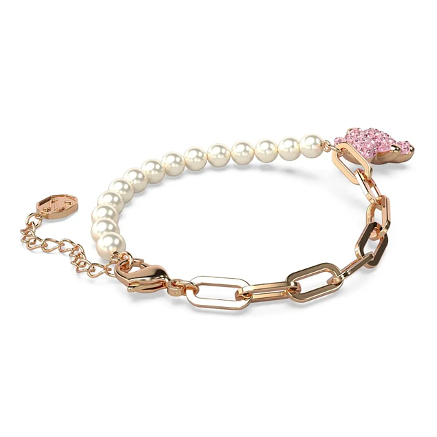 Pulsera Teddy Oso Rosa con Perlas y Eslabones Oro Rosa