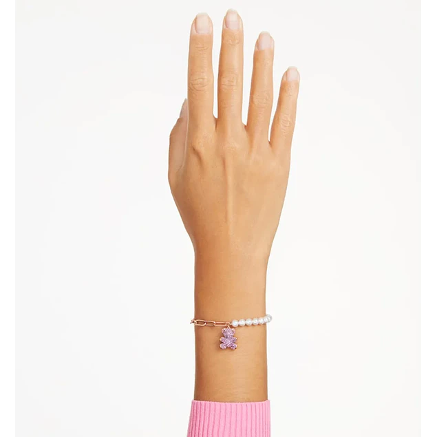 Pulsera Teddy Oso Rosa con Perlas y Eslabones Oro Rosa