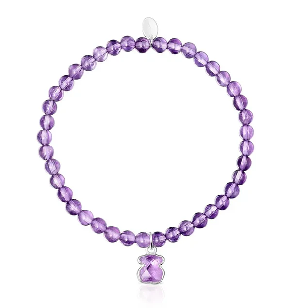 Pulsera de cuentas Amatista y oso