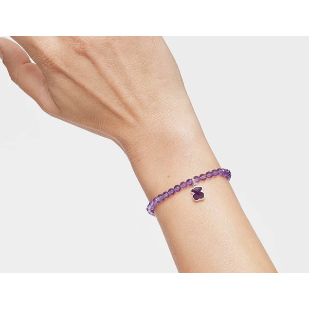 Pulsera de cuentas Amatista y oso