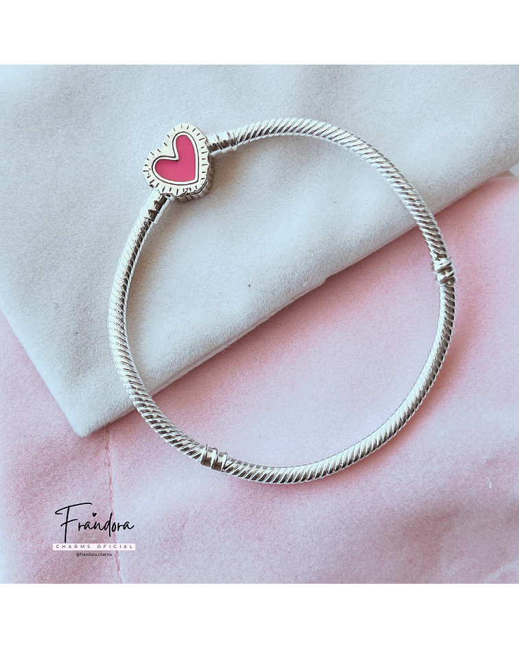 Pulsera Semi Flexible Broche Corazón Rosado