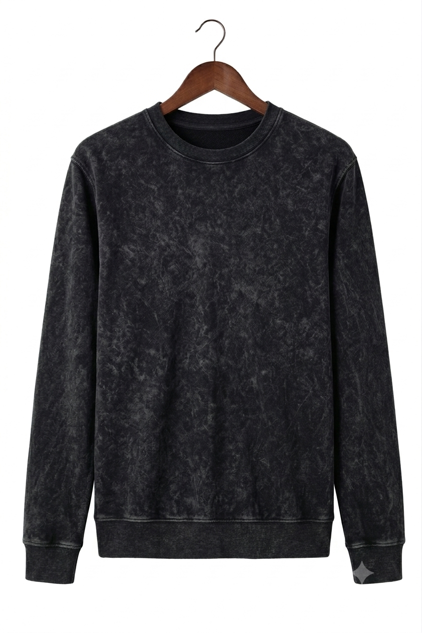 Poleron Clásico Fleece Negro Acid Wash 3