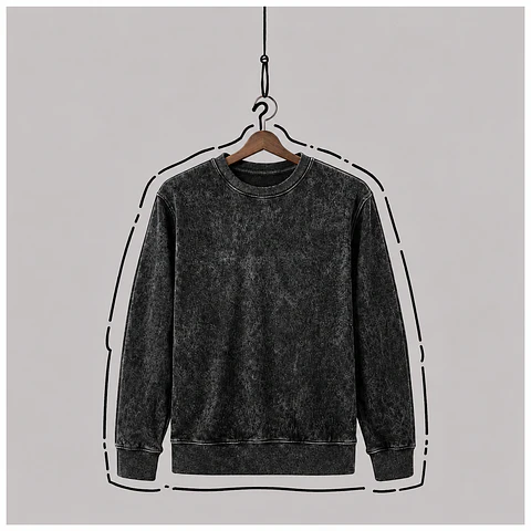 Poleron Clásico Fleece Negro Acid Wash