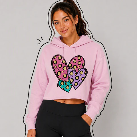 Hoodie Crop Top Rosado Tres Corazones