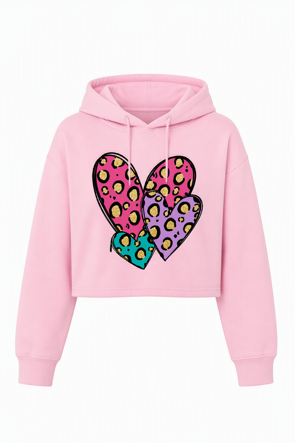 Hoodie Crop Top Rosado Tres Corazones 2