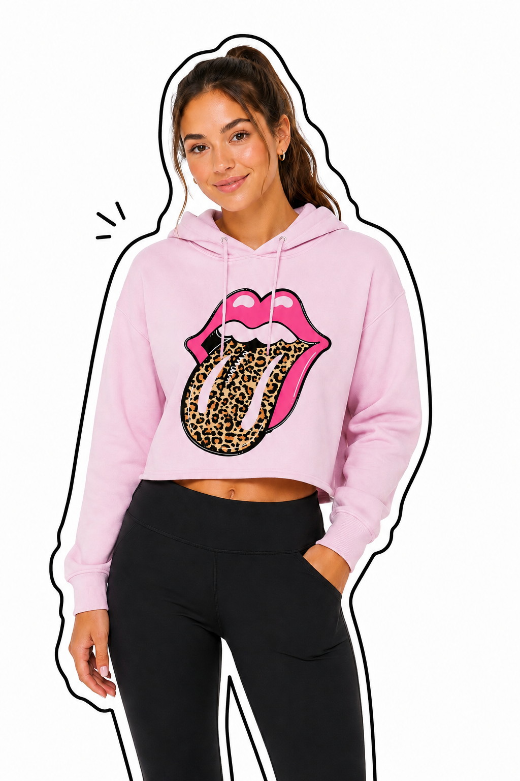 Hoodie Crop Top Rosado Wild Lips 3