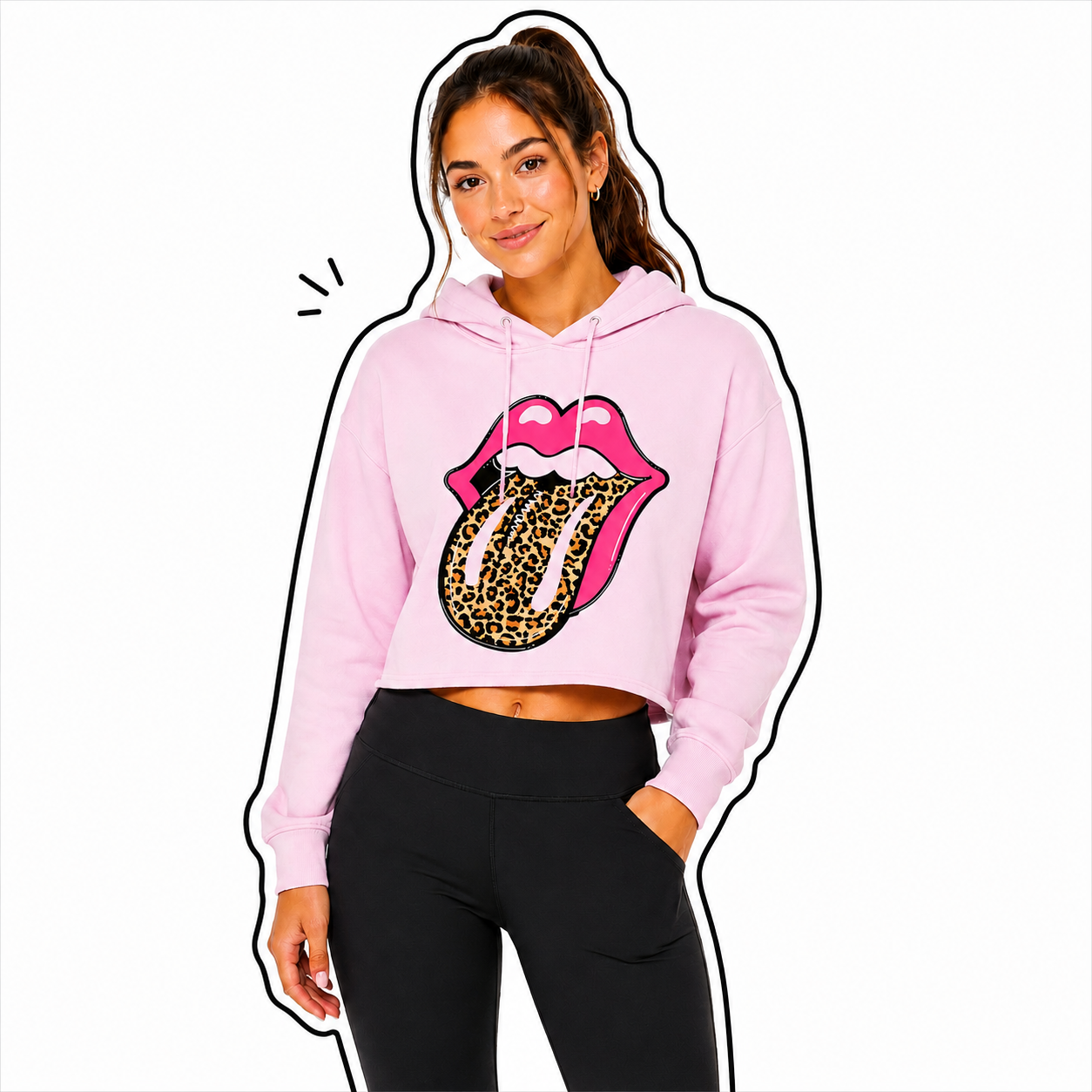 Hoodie Crop Top Rosado Wild Lips 1