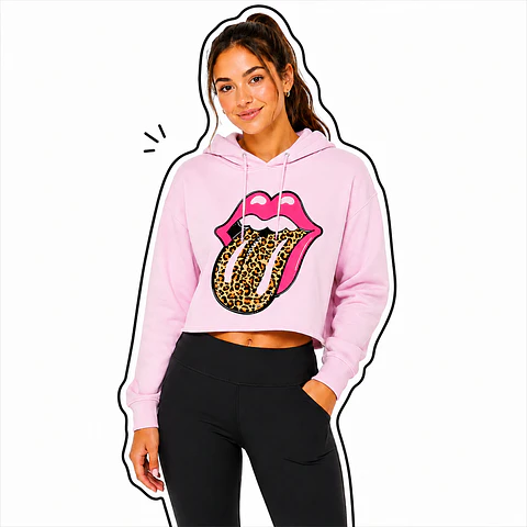 Hoodie Crop Top Rosado Wild Lips