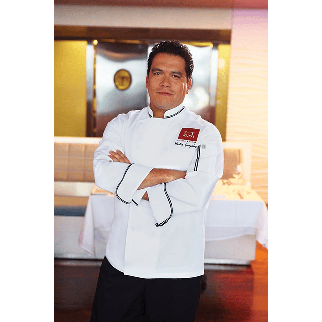 Chaqueta Chef Works Unisex Evian Blanca con Doble Vivo Negro