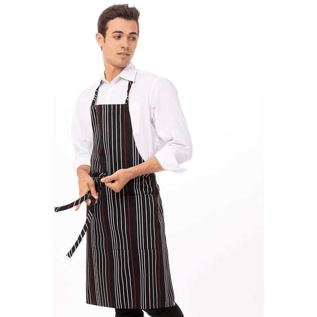 Pechera Chef Works Stripe Negra Con Rojo y Blanco