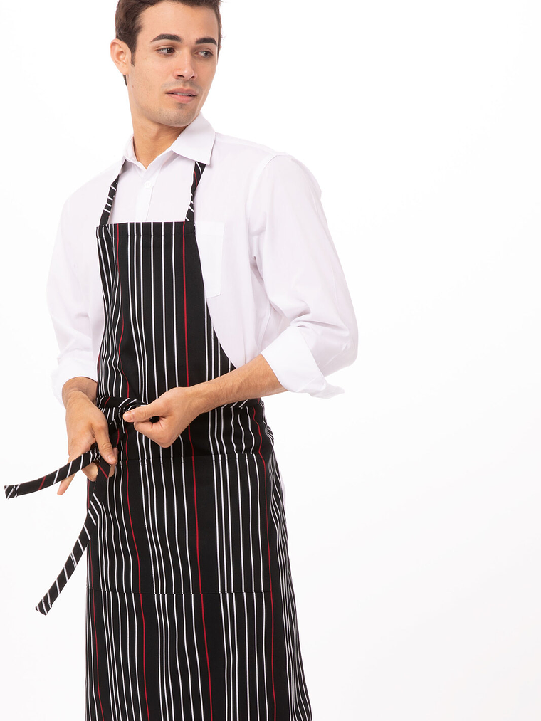 Pechera Chef Works Stripe Negra Con Rojo y Blanco 3