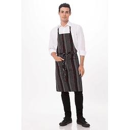 Pechera Chef Works Stripe Negra Con Rojo y Blanco