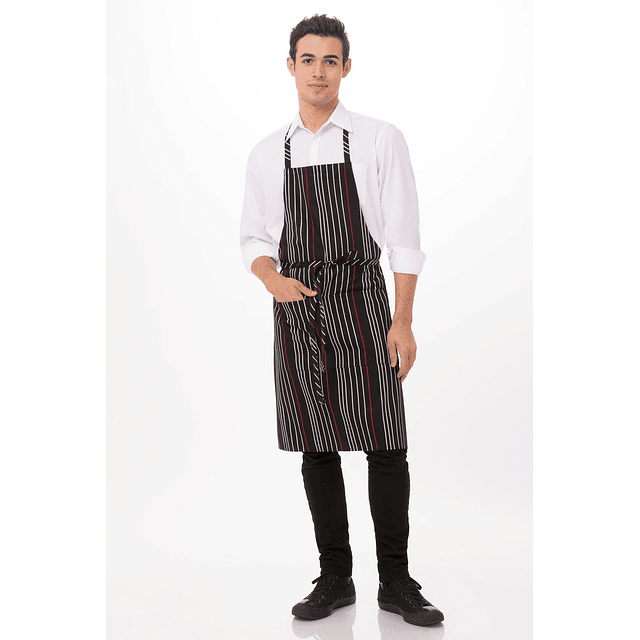 Pechera Stripe Negro & Blanco/Rojo Chef Works.