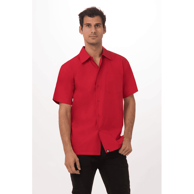 Camisa Chef Works Unisex Manga Corta Roja