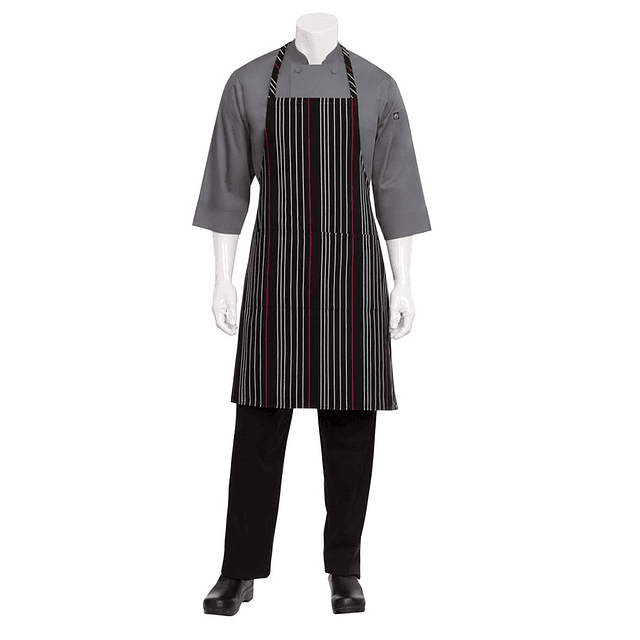 Pechera Chef Works Stripe Negra Con Rojo y Blanco