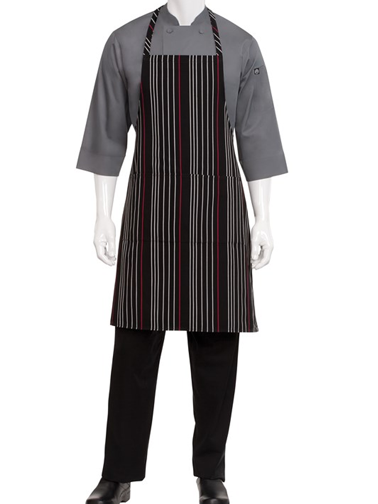 Pechera Chef Works Stripe Negra Con Rojo y Blanco 4