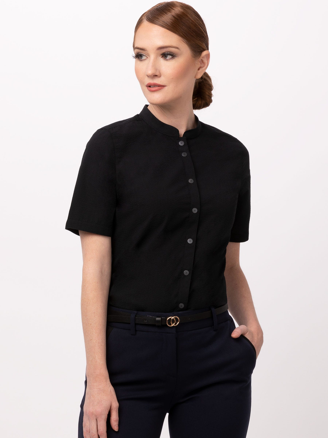 Blusa Chef Works Mujer Seersucker Negra 1