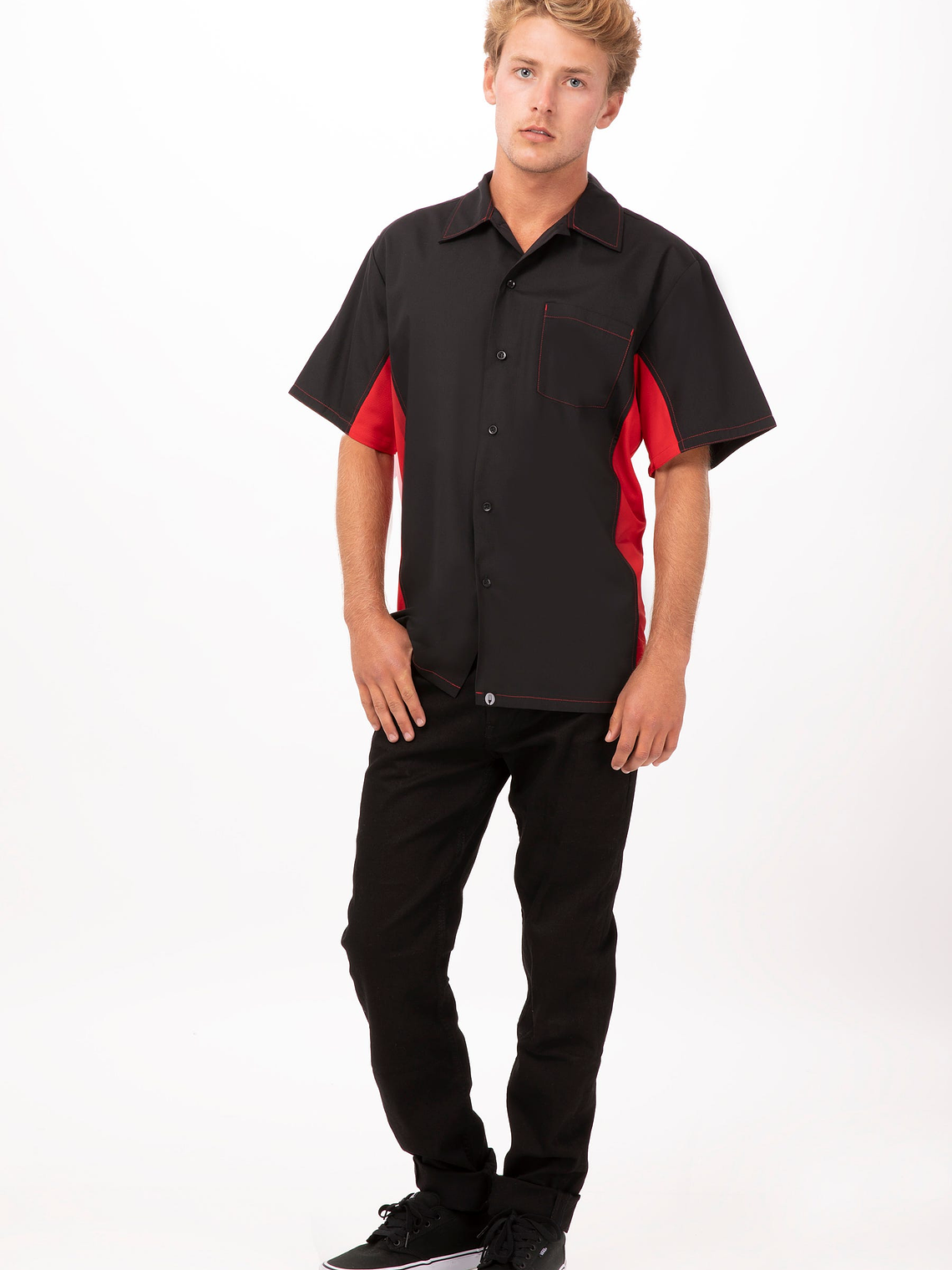 Camisa Chef Works Universal Contrast Negra con Rojo 1