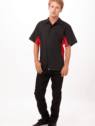 Camisa Chef Works Universal Contrast Negra con Rojo