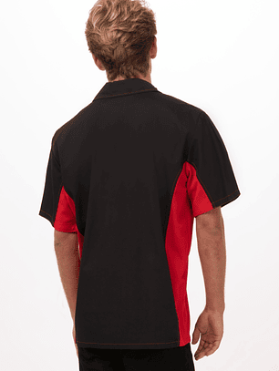 Camisa Chef Works Universal Contrast Negra con Rojo