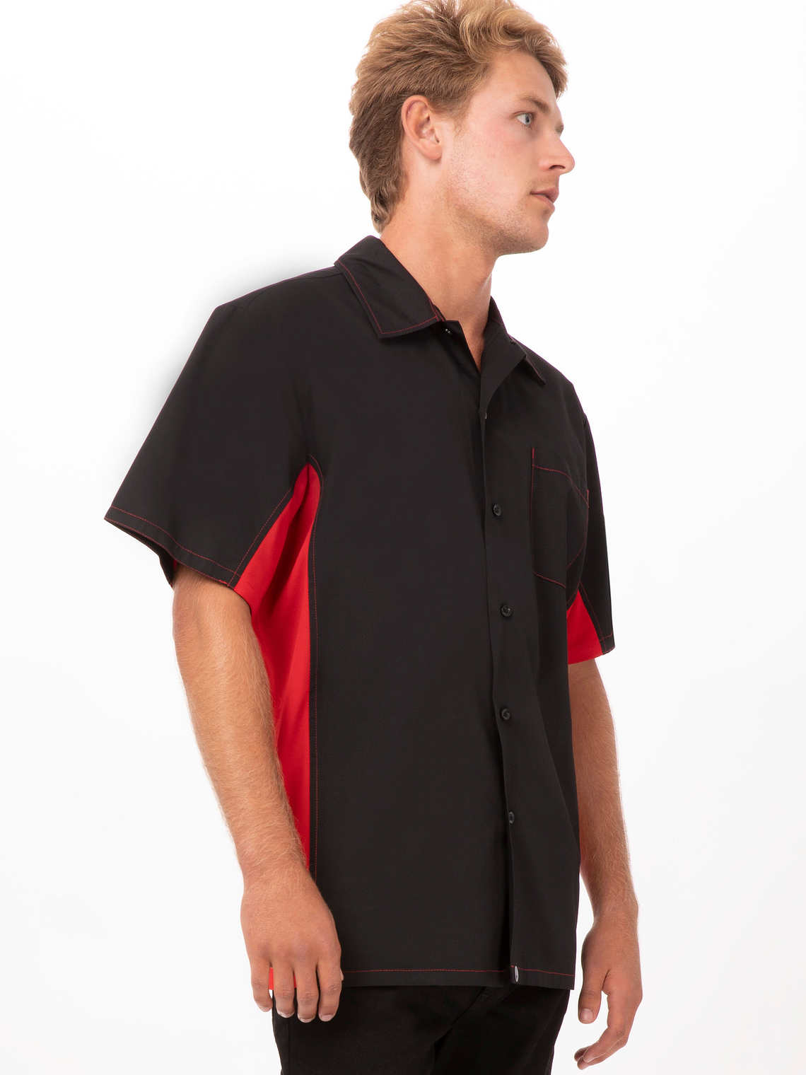 Camisa Chef Works Universal Contrast Negra con Rojo 3