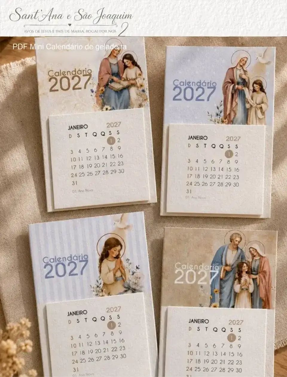 Calendário Mini Imã de Geladeira Santana e São Joaquim 2027 1
