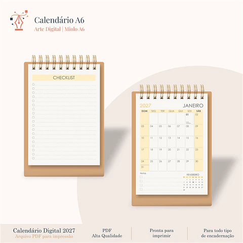 Calendário A6 Vertical 2027
