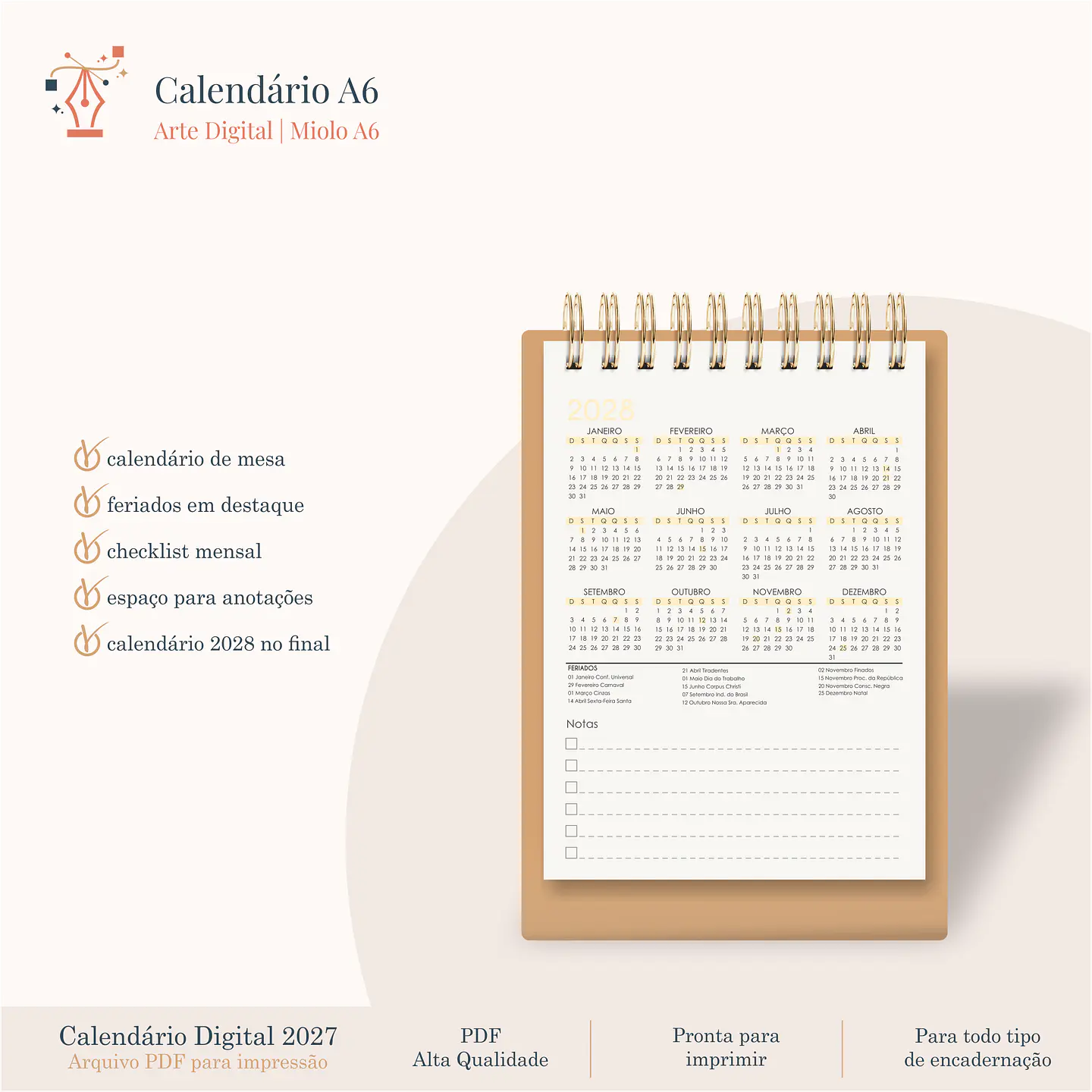 Calendário A6 Vertical 2027 2