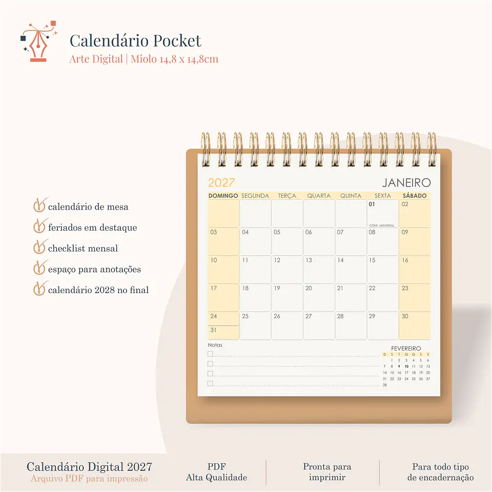 Calendário Pocket 2027 2