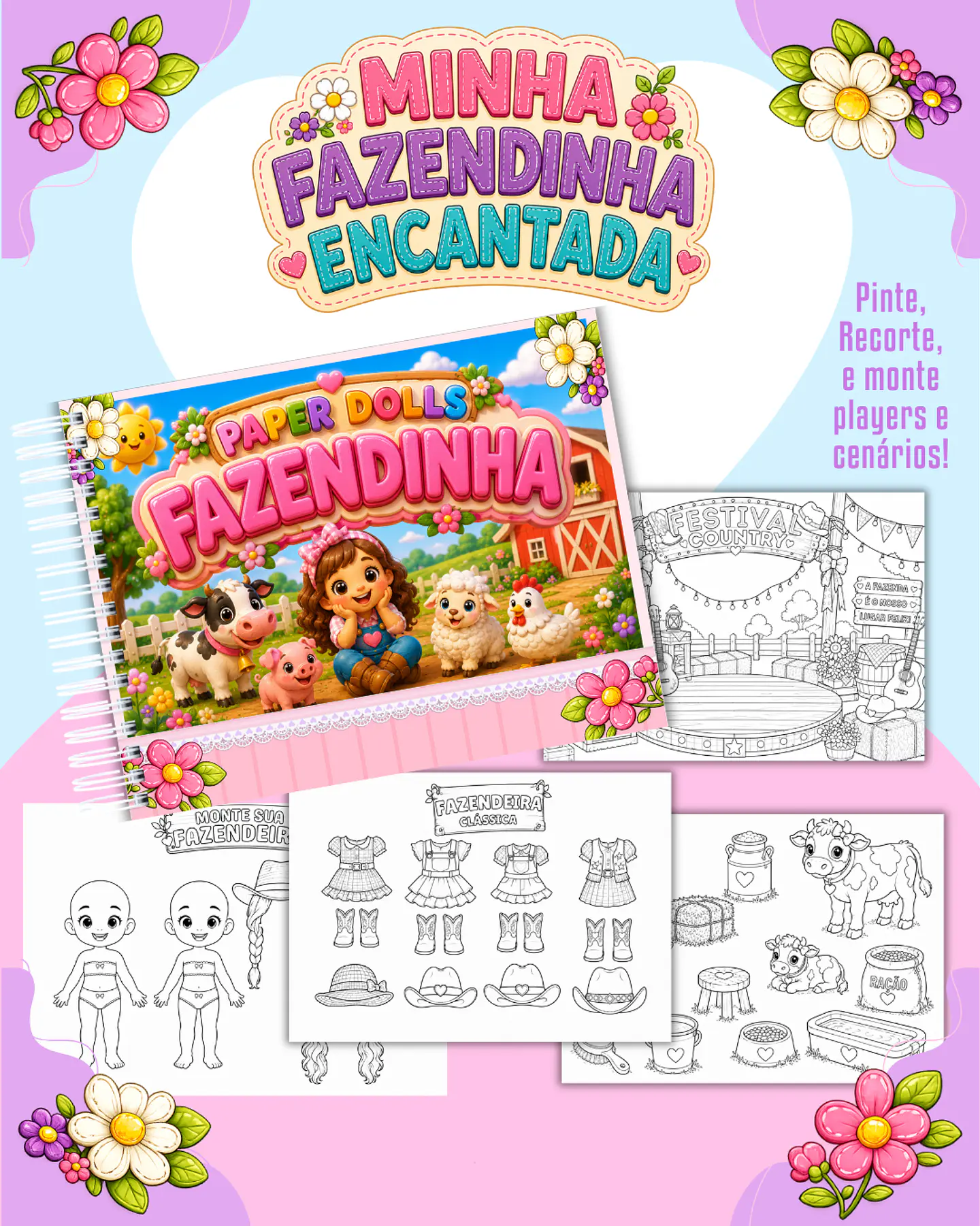 Fazendinha Menina - Paper Dolls para colorir 1