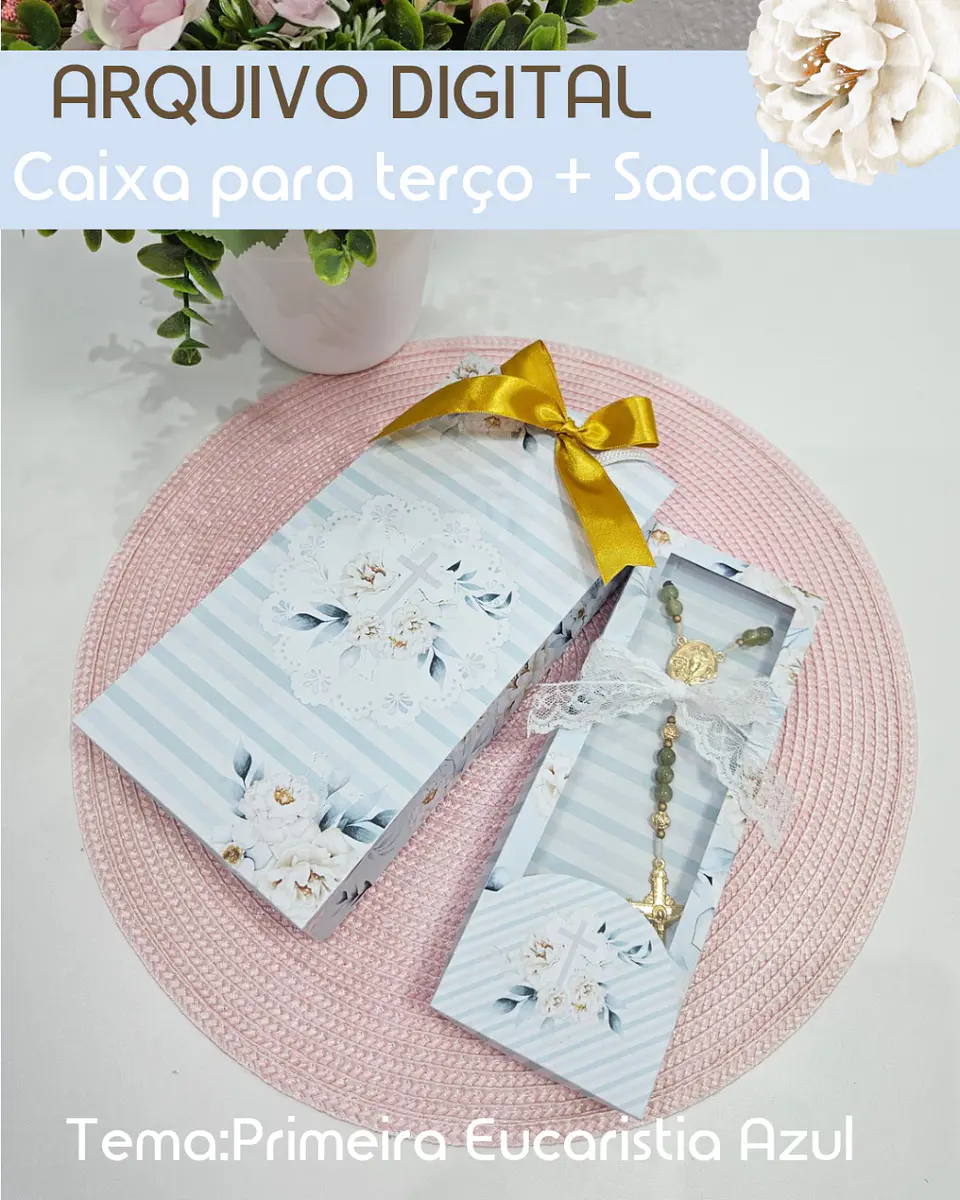 Caixa + Sacola para Terço Eucaristia Azul - Arquivo de Corte 1