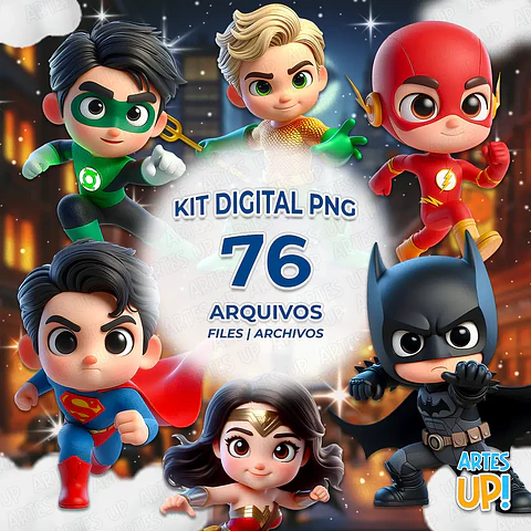 Heróis Liga da Justiça 3D Cute- Kit Digital  