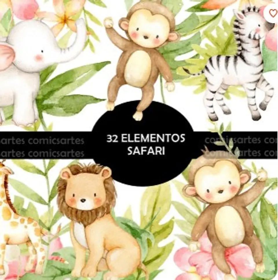  Safari Clipart 32 Elementos Digitais - Kit Digital  1